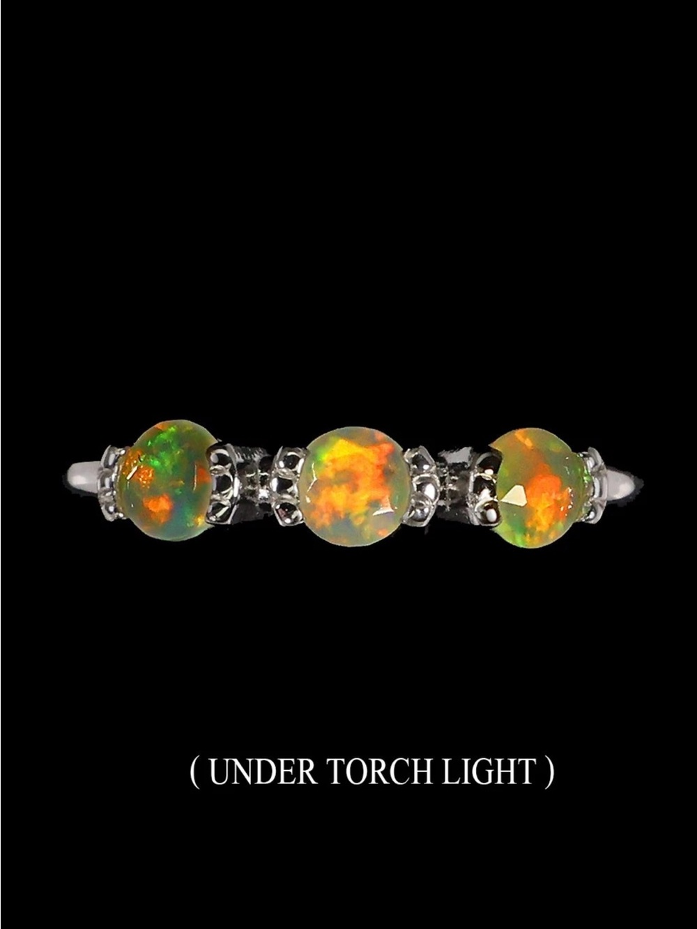 925 Sterling Silver Three-Stone Natural Ethiopian Opal Fire Ring Size 7